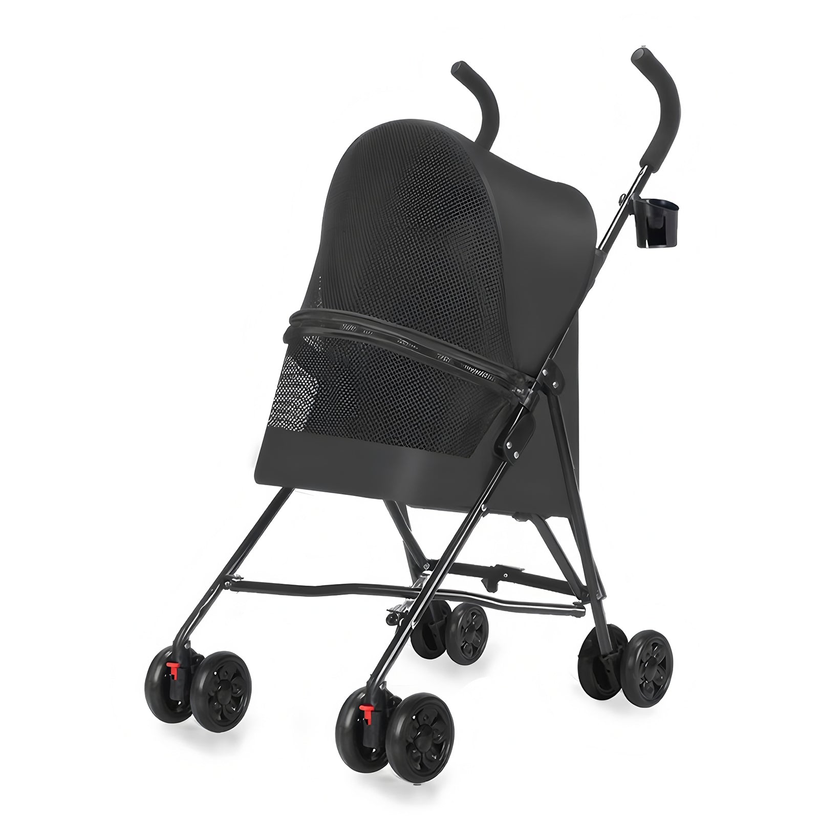 Pet Stroller for Small Dogs Cats with Mesh Ventilation, Lightweight Foldable Design, Cup Holder, Black