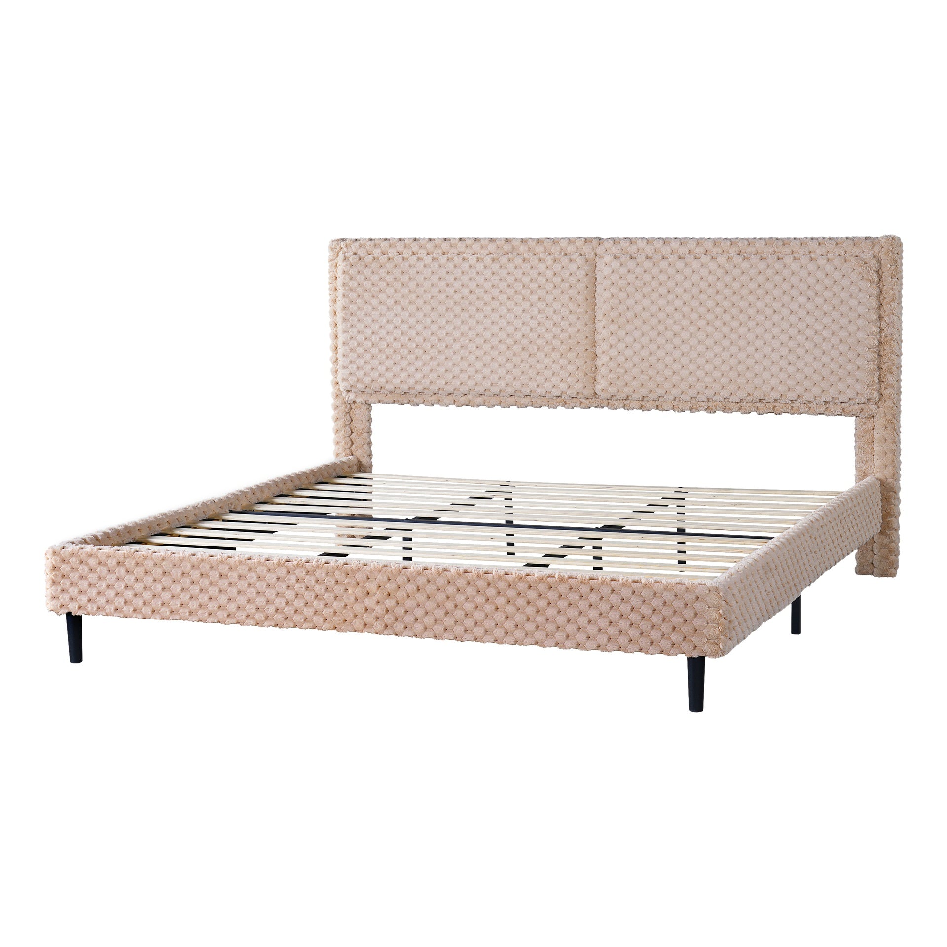 Simple Modern Camel Plush Soft Bed Comfortable Backrest Bedroom Bed,King