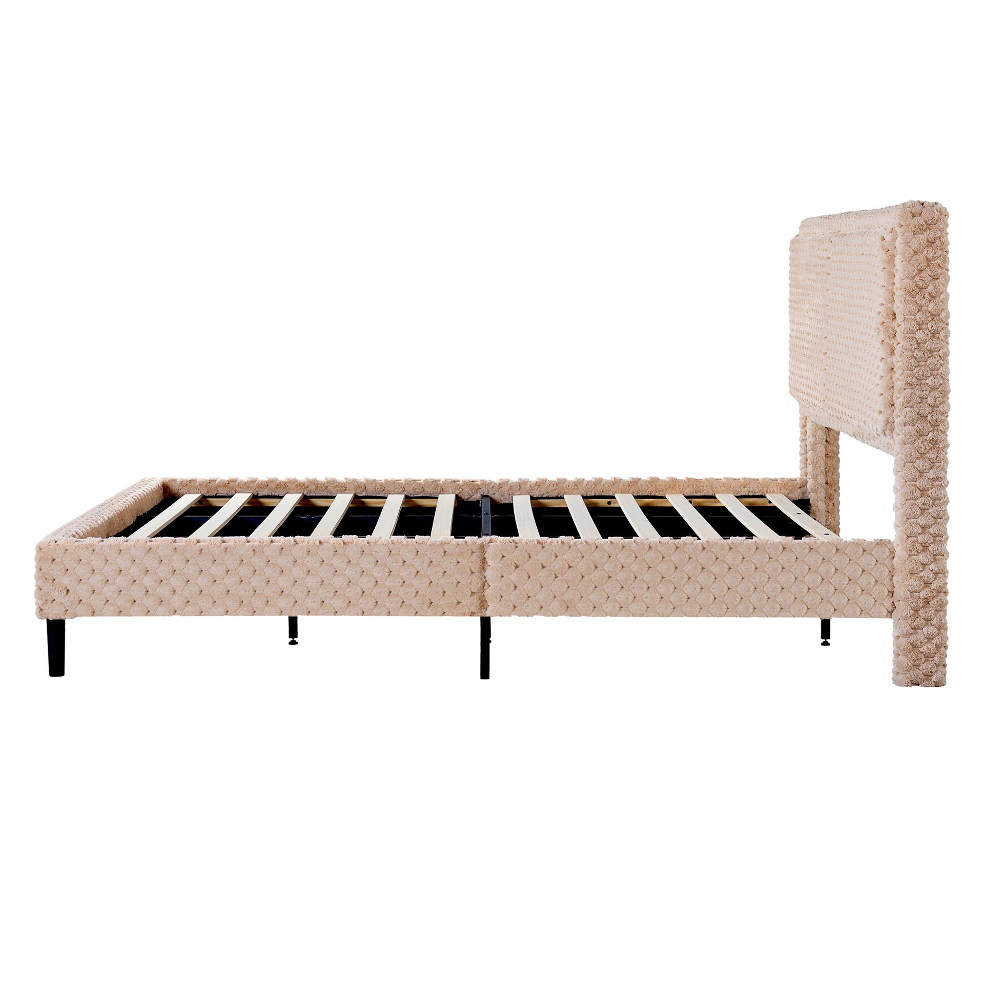 Simple Modern Camel Plush Soft Bed Comfortable Backrest Bedroom Bed,King