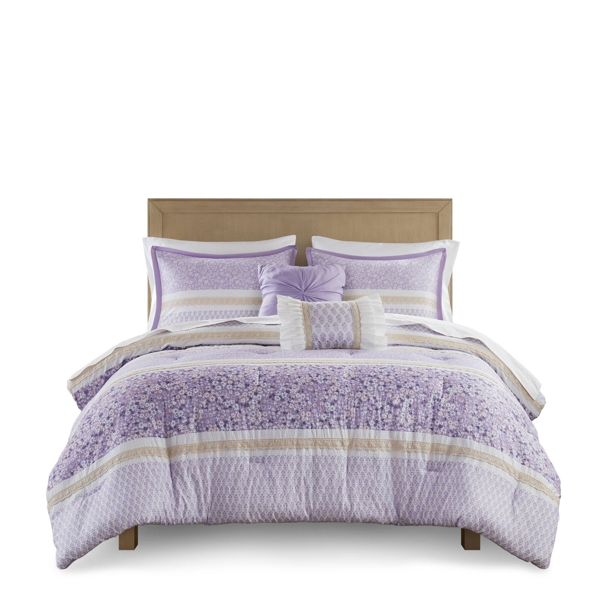 5 PCS King/Cal King Seersucker Comforter Set with Throw Pillows