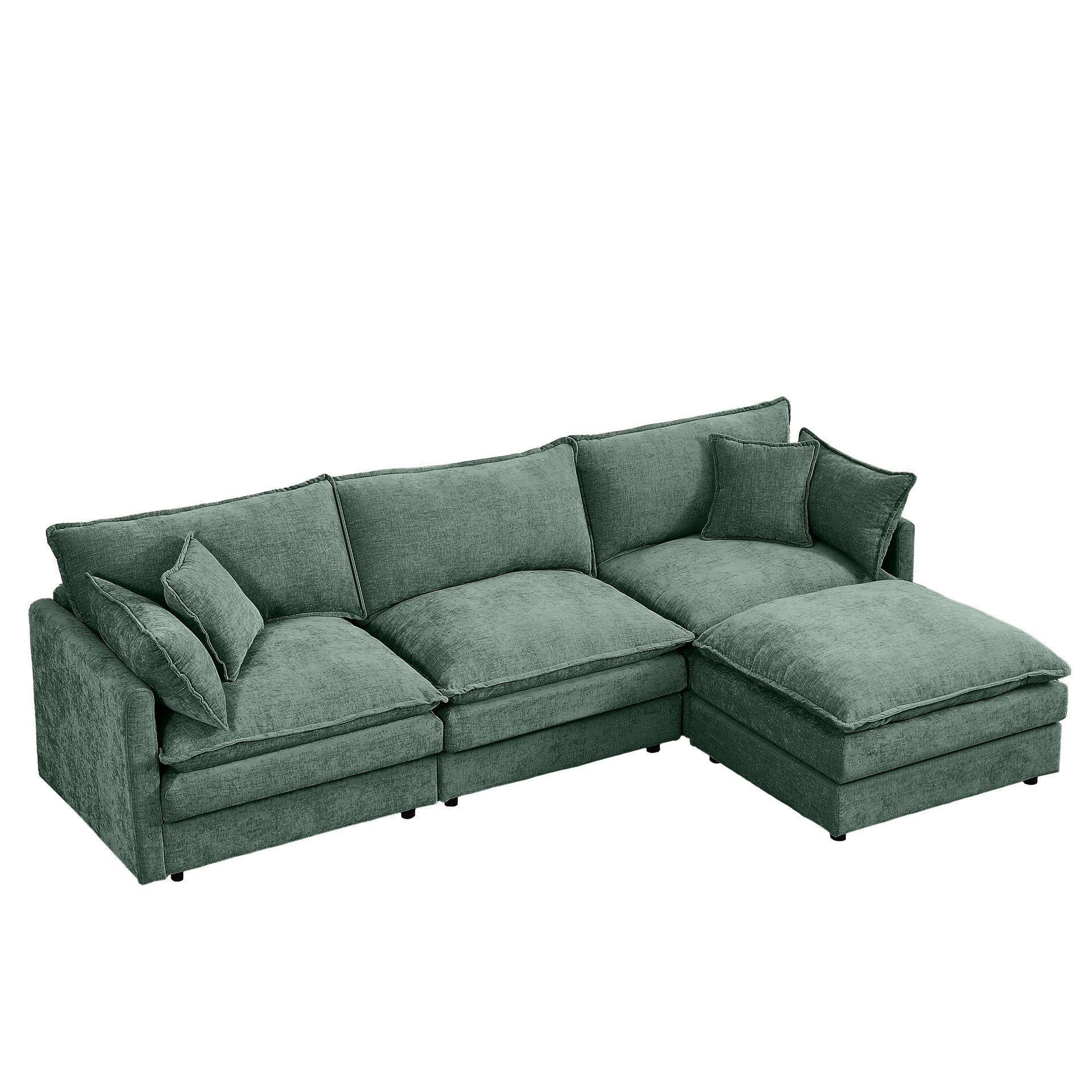 Modular Sectional Sofa, 102 Inch L Shaped Couch Set for Living Room, 3-Seater Comfy Cloud Couches with Movable Ottoman, DIY Combination, Chenille, Mint Green