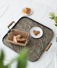 28.7x3.9x24.4" Fabius Iron Tray with Handle, Square
