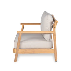 Patio Acacia Wood Club Chair with Water-resistant Cushion, Teak + Beige (1 PC )
