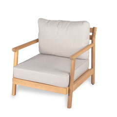 Patio Acacia Wood Club Chair with Water-resistant Cushion, Teak + Beige (1 PC )
