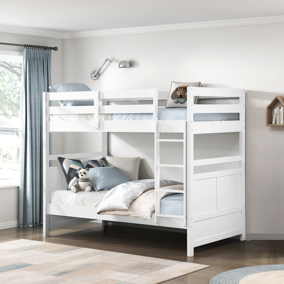 Bunk Bed Twin Over Twin White Finish Sturdy Wood Frame Guard Rails Youth Bedroom Furniture 1pc