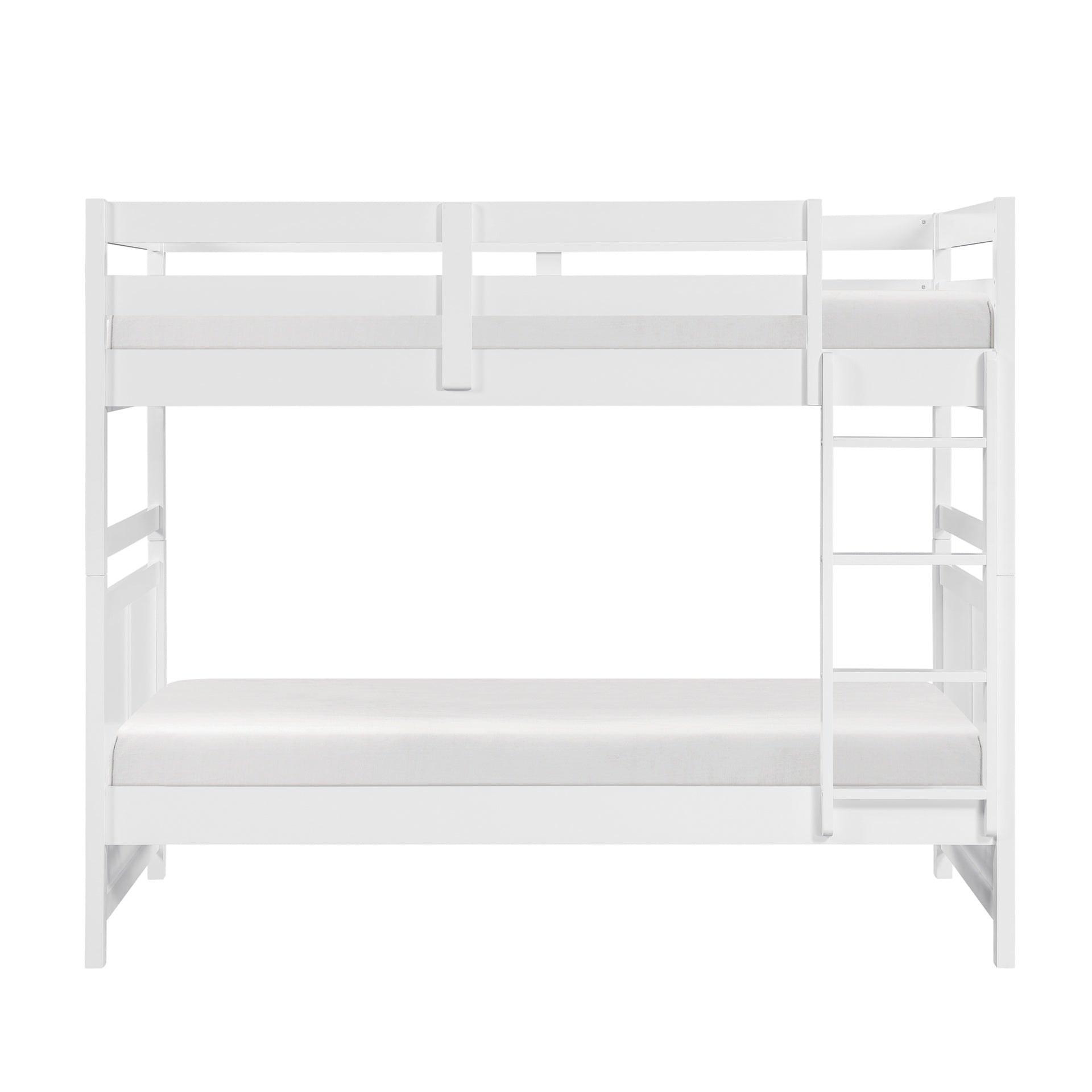 Bunk Bed Twin Over Twin White Finish Sturdy Wood Frame Guard Rails Youth Bedroom Furniture 1pc