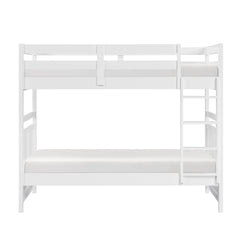 Bunk Bed Twin Over Twin White Finish Sturdy Wood Frame Guard Rails Youth Bedroom Furniture 1pc