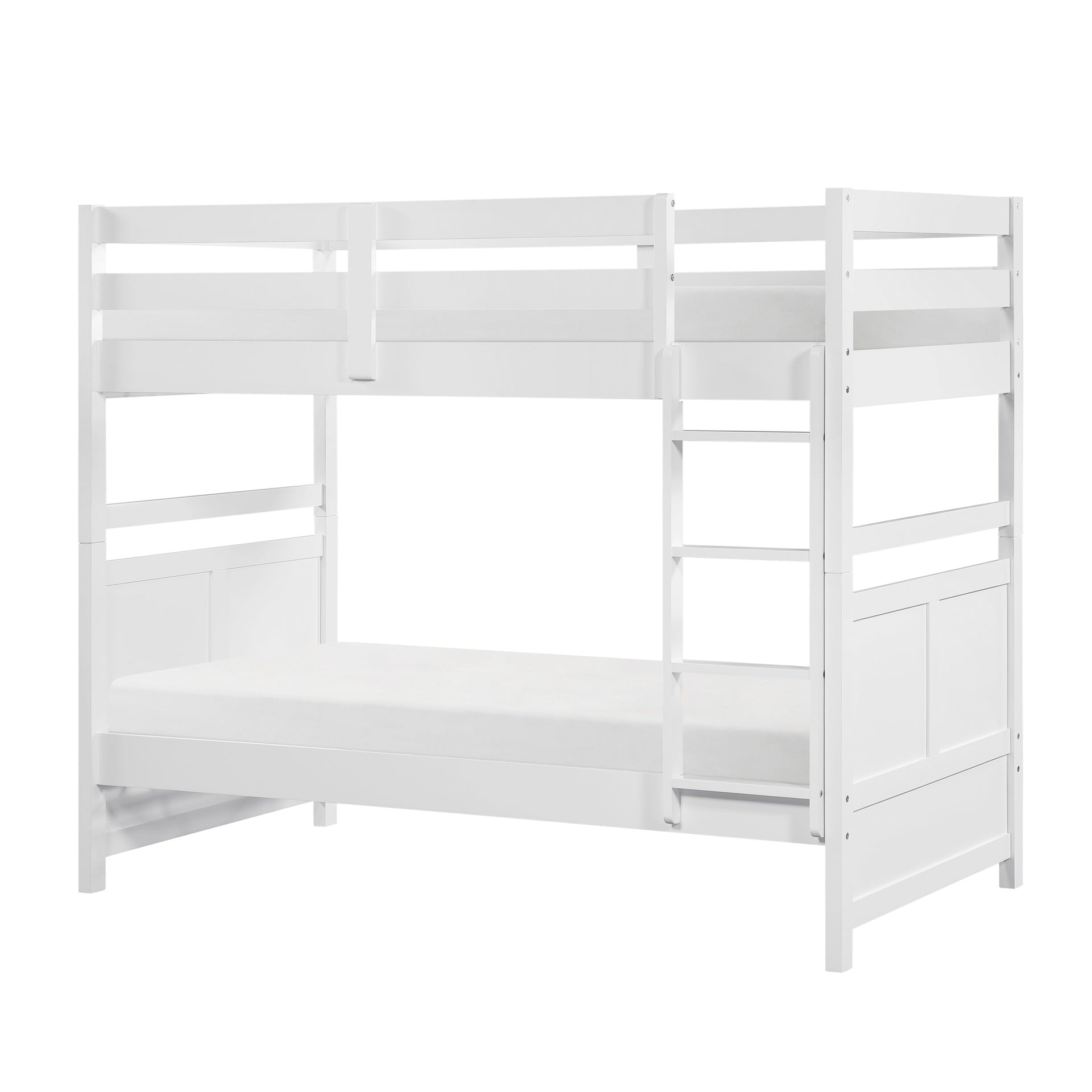 Bunk Bed Twin Over Twin White Finish Sturdy Wood Frame Guard Rails Youth Bedroom Furniture 1pc