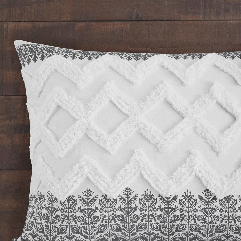 3 Piece Cotton Comforter Set with Chenille Tufting Gray Full/Queen