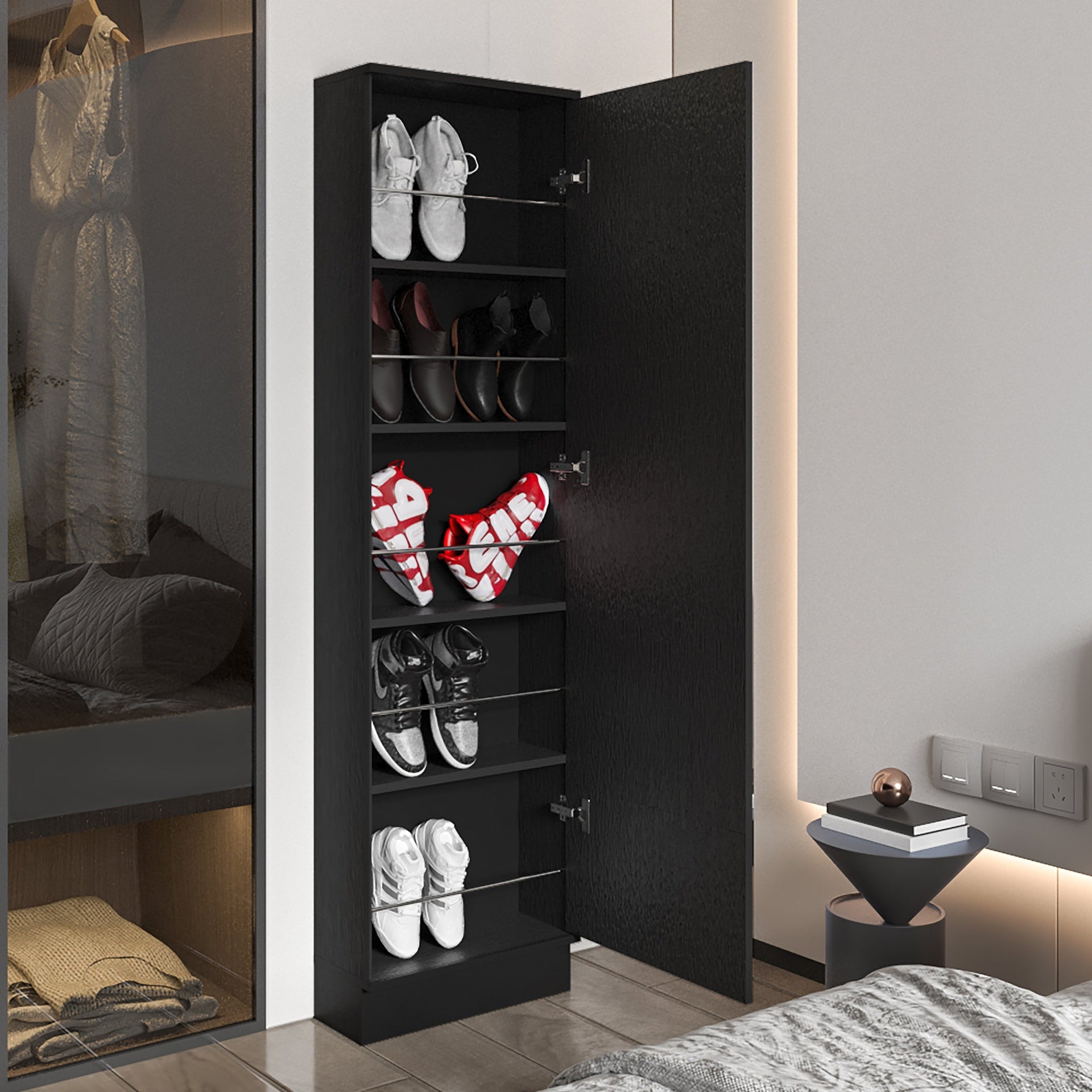 Wenge Rectangle Tall Shoe Cabinet with Mirror