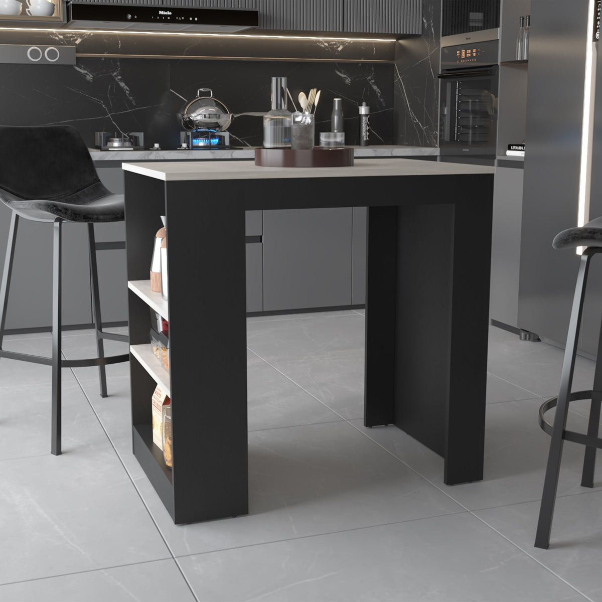 Kitchen Island with Storage Base in Wenge and Ibiza Marble