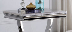 1pc End Table Modern Glam Style 18mm Faux Marble On Top Pedestal Base Stainless Steel Metal Structure Chroma Finish Coffee Table-Not Included