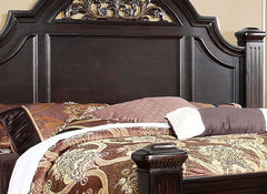 Queen Panel Bed 1pc Contemporary Style Dark Walnut Bedroom Furniture Formal Floral Design in Headboard
