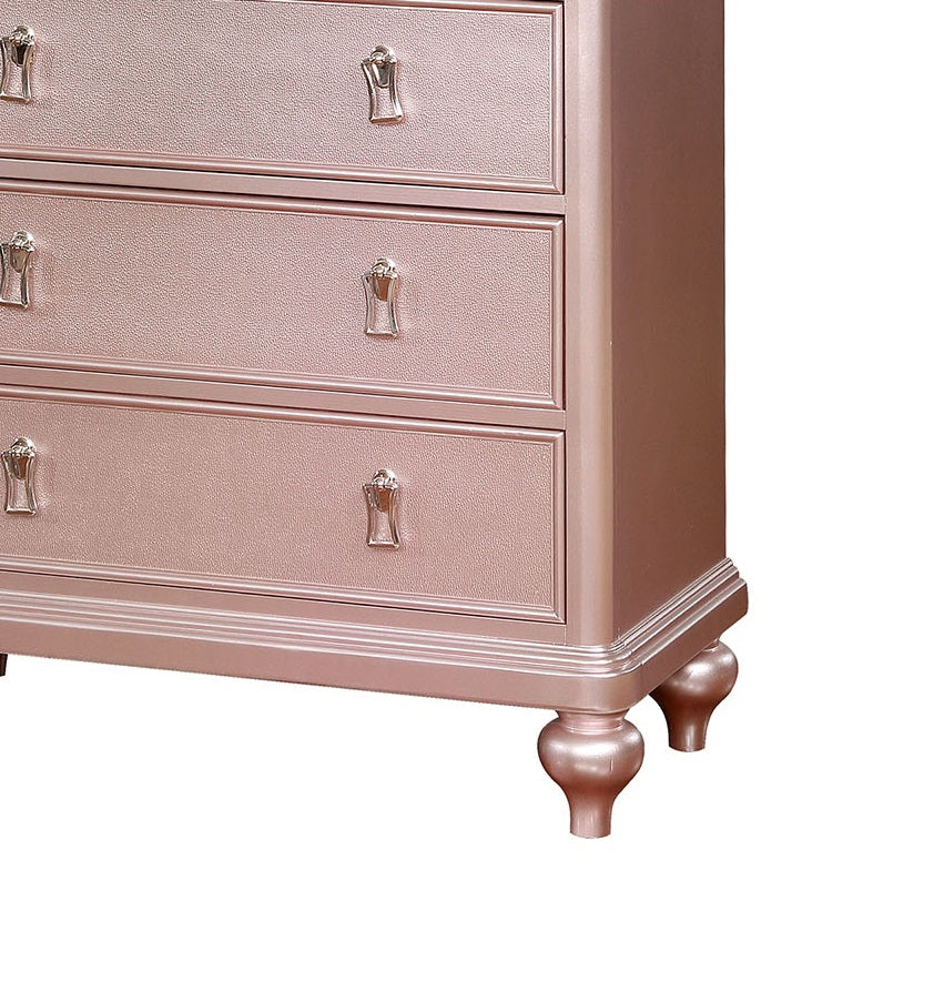 Contemporary Style Chest 1pc Mirror Trim Rose Gold Finish Bun Feet Felt Lined Top Drawers Bedroom Furniture