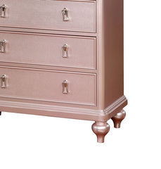 Contemporary Style Chest 1pc Mirror Trim Rose Gold Finish Bun Feet Felt Lined Top Drawers Bedroom Furniture