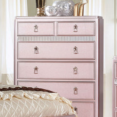 Contemporary Style Chest 1pc Mirror Trim Rose Gold Finish Bun Feet Felt Lined Top Drawers Bedroom Furniture