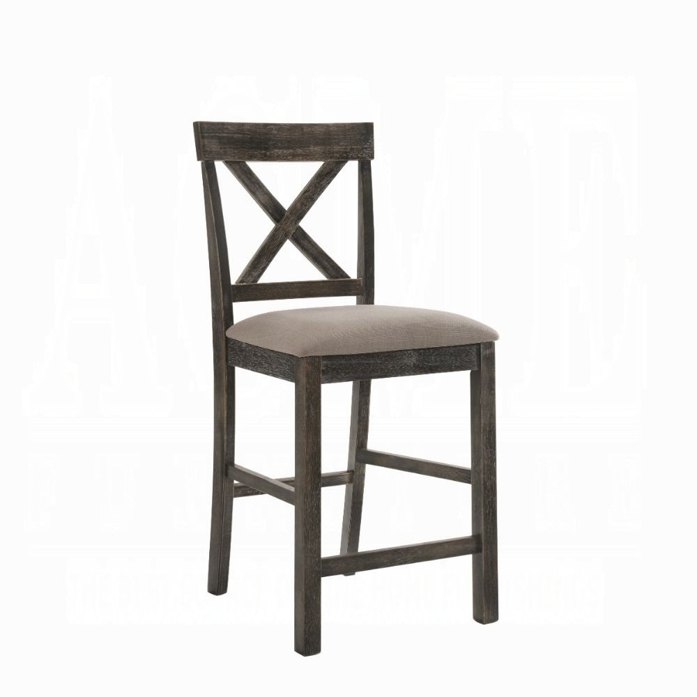 Contemporary Counter Height Chairs Set of 2 Upholstered Seat X-Back Classic Gray Finish Wooden Dining Furniture
