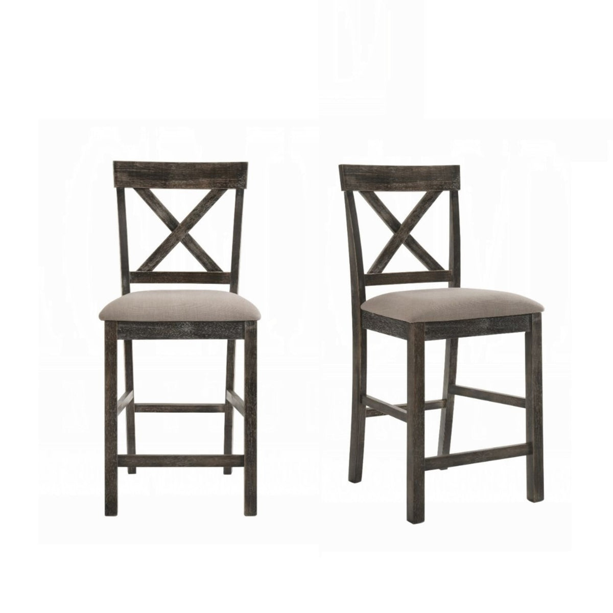 Contemporary Counter Height Chairs Set of 2 Upholstered Seat X-Back Classic Gray Finish Wooden Dining Furniture