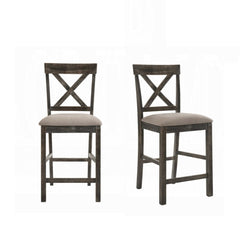 Contemporary Counter Height Chairs Set of 2 Upholstered Seat X-Back Classic Gray Finish Wooden Dining Furniture