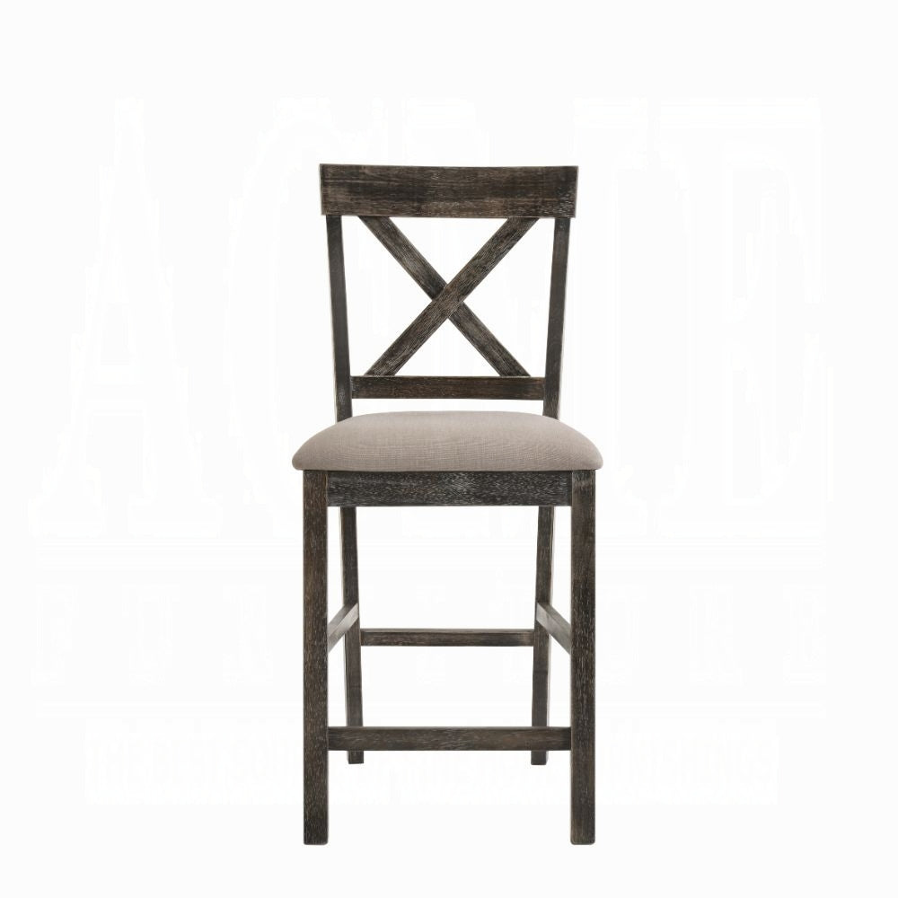 Contemporary Counter Height Chairs Set of 2 Upholstered Seat X-Back Classic Gray Finish Wooden Dining Furniture