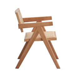 Casual Stylish Rattan Arm Chairs Set of 2 Natural Finish Mid-Century Modern Kitchen Dining Furniture