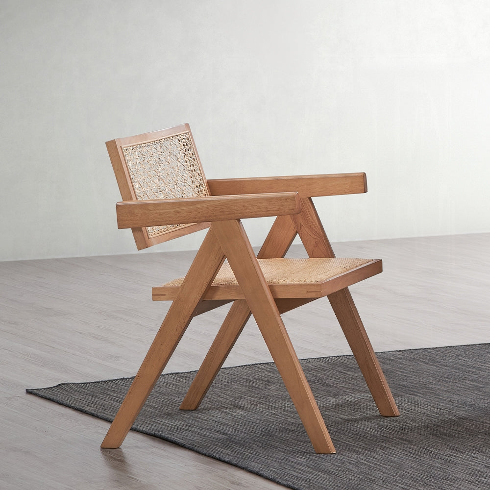 Casual Stylish Rattan Arm Chairs Set of 2 Natural Finish Mid-Century Modern Kitchen Dining Furniture