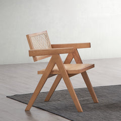 Casual Stylish Rattan Arm Chairs Set of 2 Natural Finish Mid-Century Modern Kitchen Dining Furniture