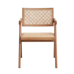 Casual Stylish Rattan Arm Chairs Set of 2 Natural Finish Mid-Century Modern Kitchen Dining Furniture