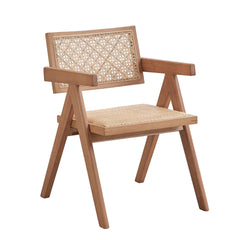 Casual Stylish Rattan Arm Chairs Set of 2 Natural Finish Mid-Century Modern Kitchen Dining Furniture