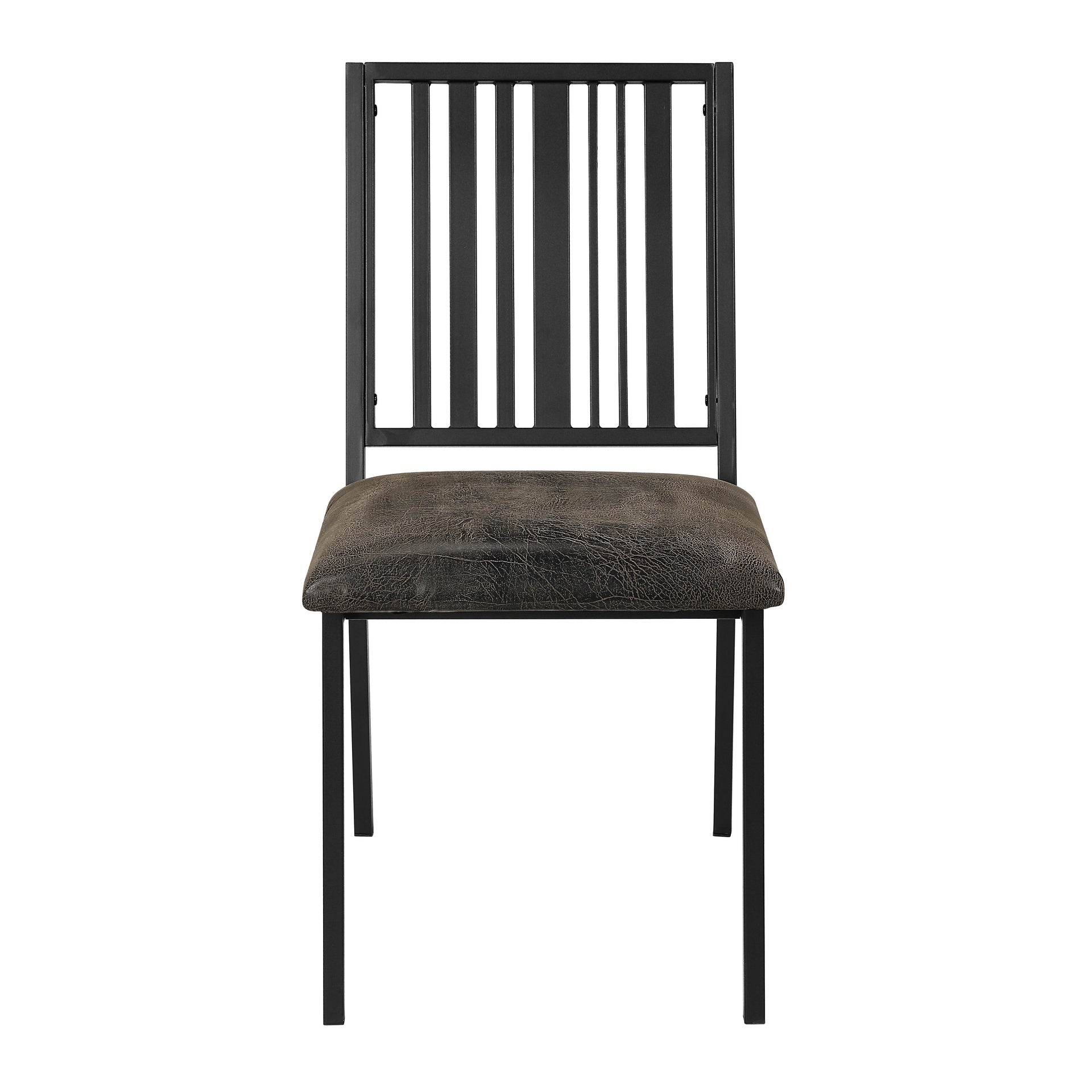 Set of 2pc Side Chairs Black Finish Synthetic Leather Upholstered Metal Ergonomic Backrest Dining Room Furniture