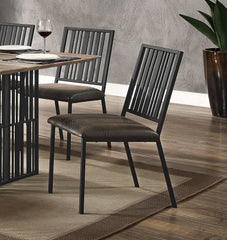 Set of 2pc Side Chairs Black Finish Synthetic Leather Upholstered Metal Ergonomic Backrest Dining Room Furniture