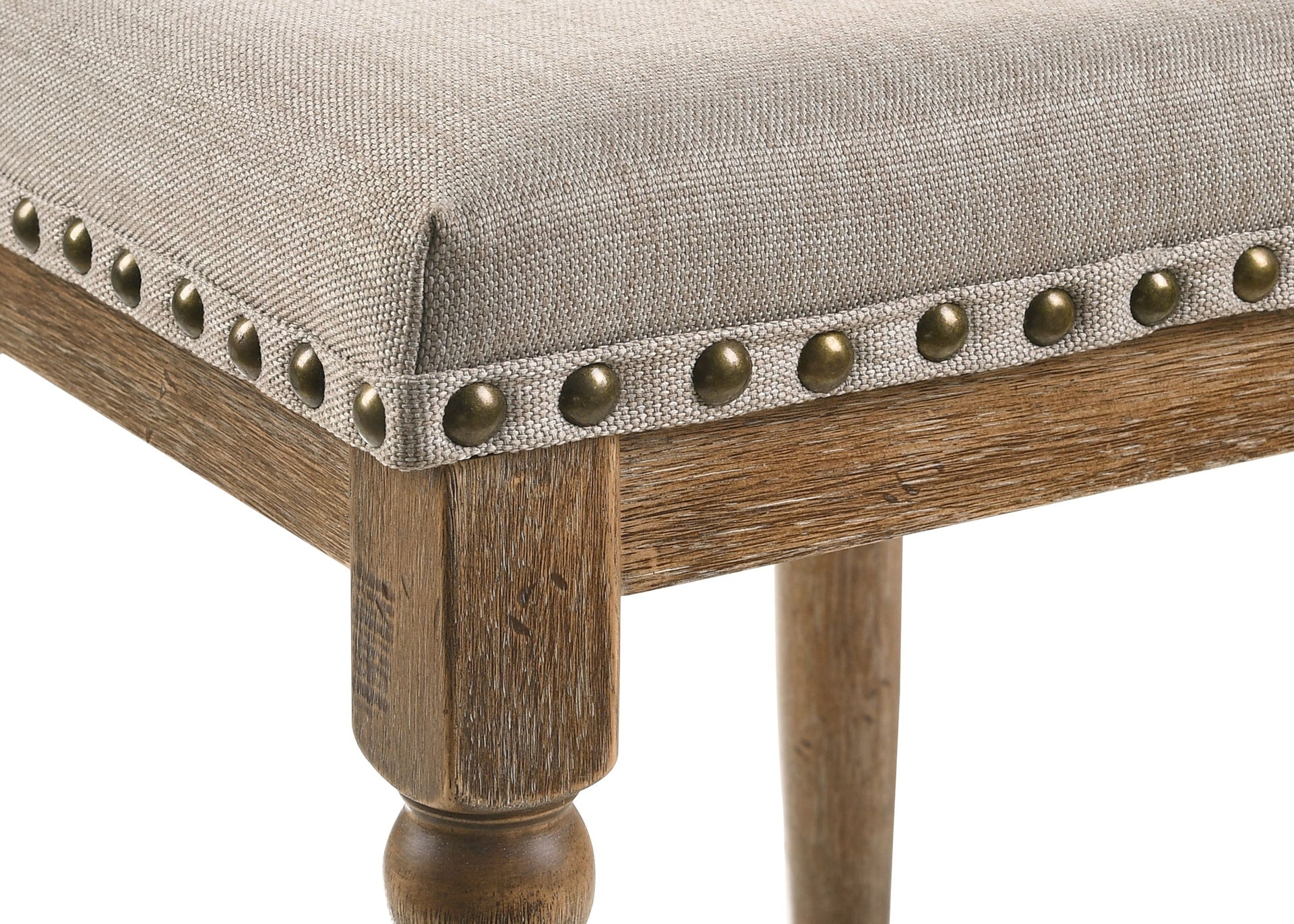 Set of 2pc Counter Height Stools Oak Finish Beige Fabric Seating Nailhead Trim Wooden Traditional Dining Room Furniture