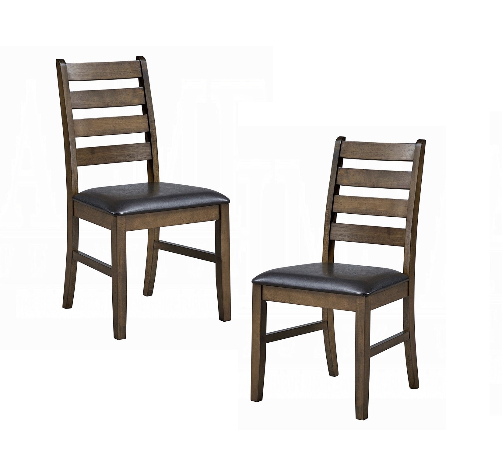 Walnut Finish Solid Rubber Wood Dining Side Chairs Set of 2pc Brown Synthetic Leather Upholstery Kitchen Furniture
