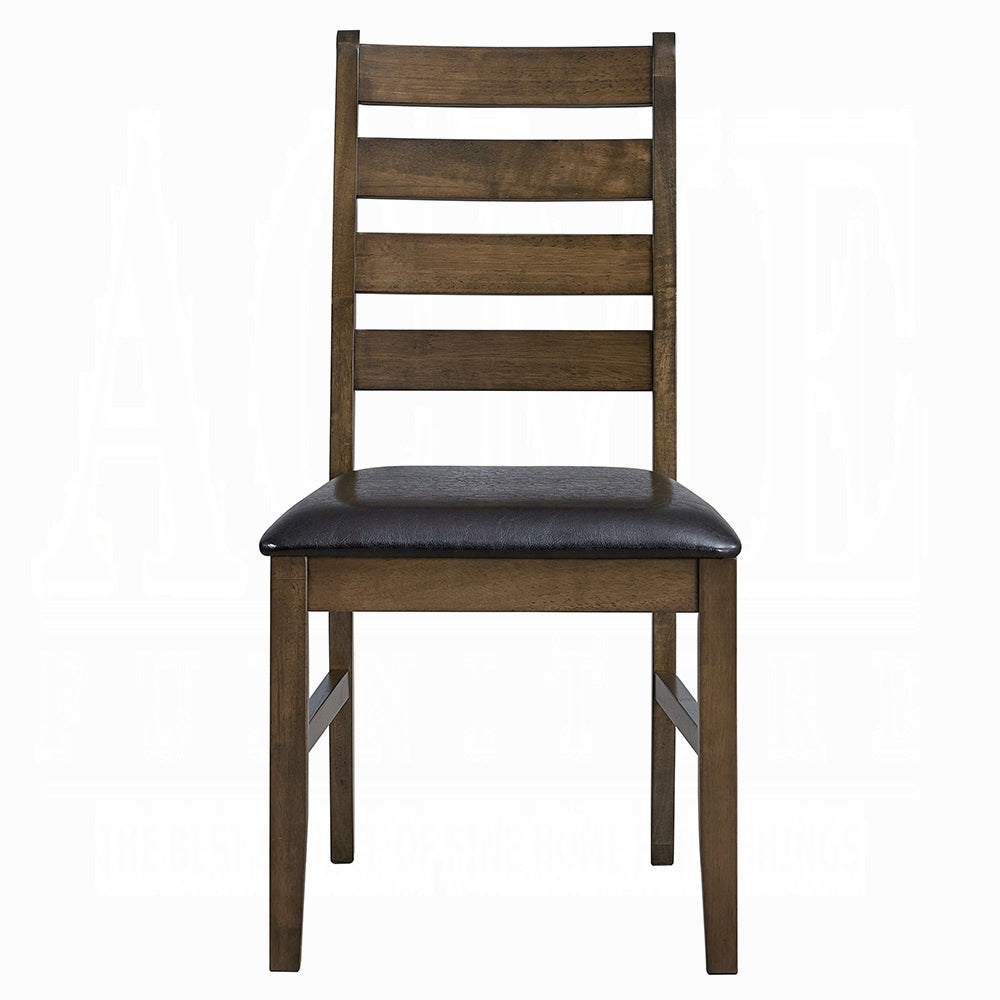 Walnut Finish Solid Rubber Wood Dining Side Chairs Set of 2pc Brown Synthetic Leather Upholstery Kitchen Furniture