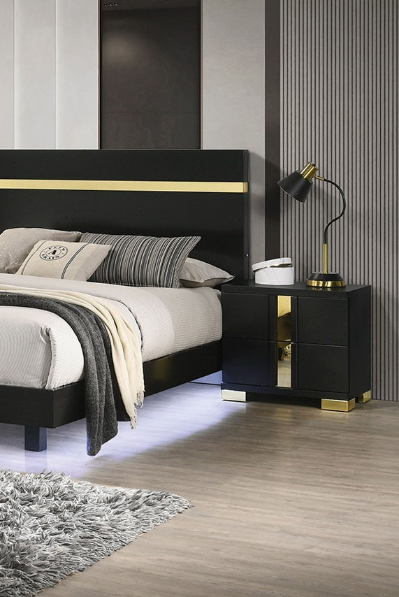 Black And Gold Trim 1pc Nightstand Bracketed Metal Legs Acrylic Trim Contemporary Bedroom Furniture