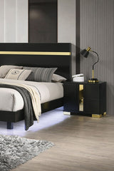 Black And Gold Trim 1pc Nightstand Bracketed Metal Legs Acrylic Trim Contemporary Bedroom Furniture