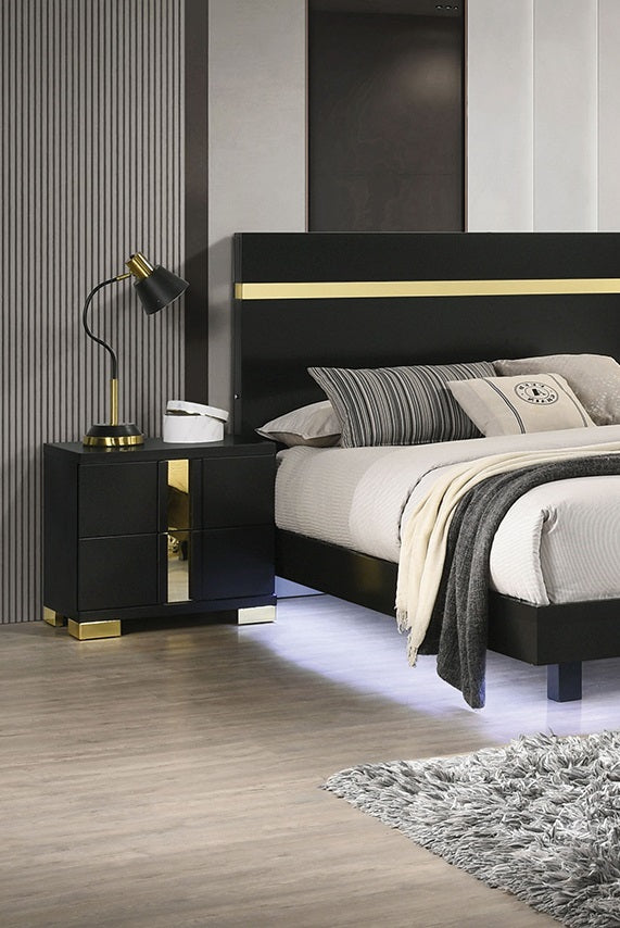Black And Gold Trim 1pc Nightstand Bracketed Metal Legs Acrylic Trim Contemporary Bedroom Furniture