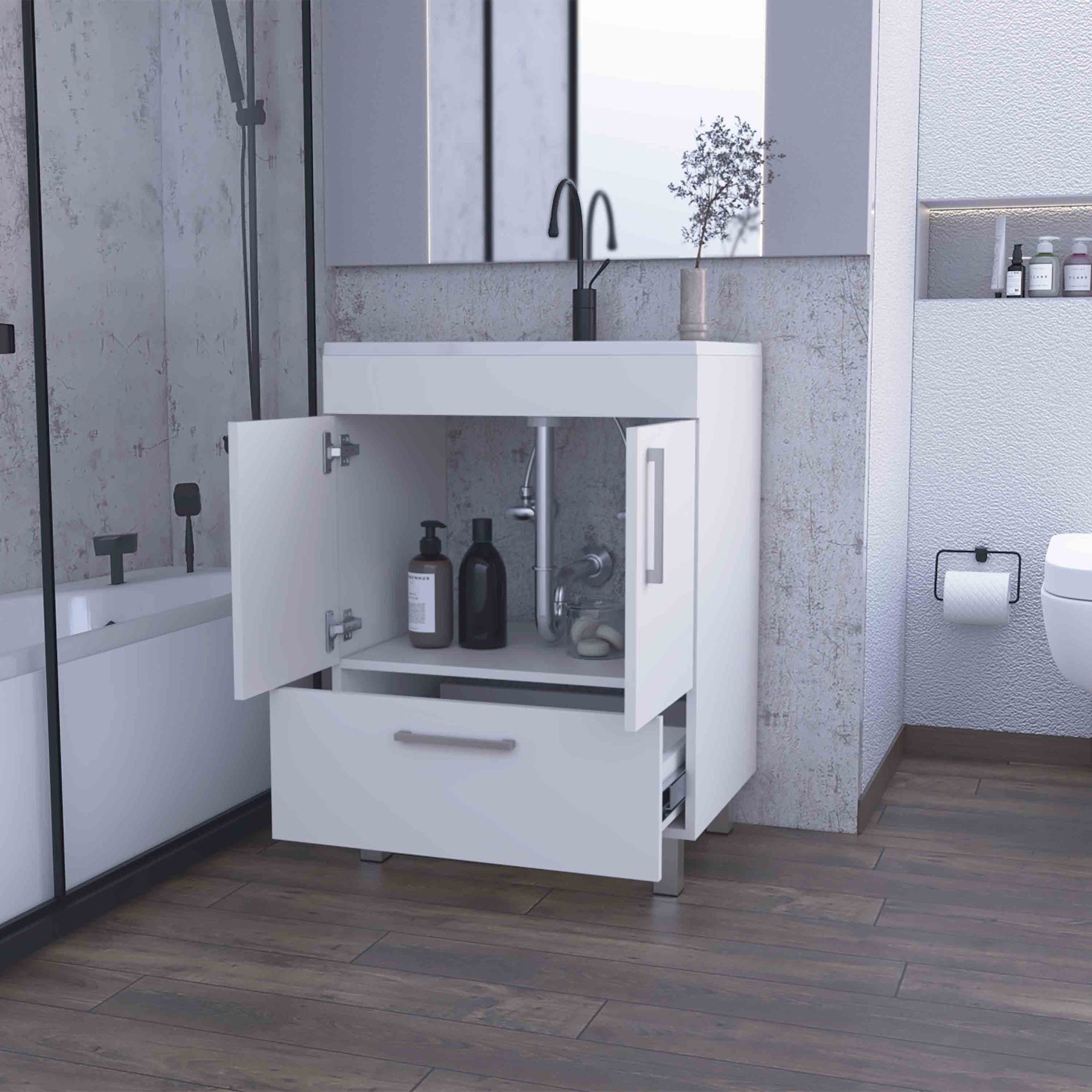 Othello Single Bathroom Vanity, Double Door Cabinet,One Drawer
