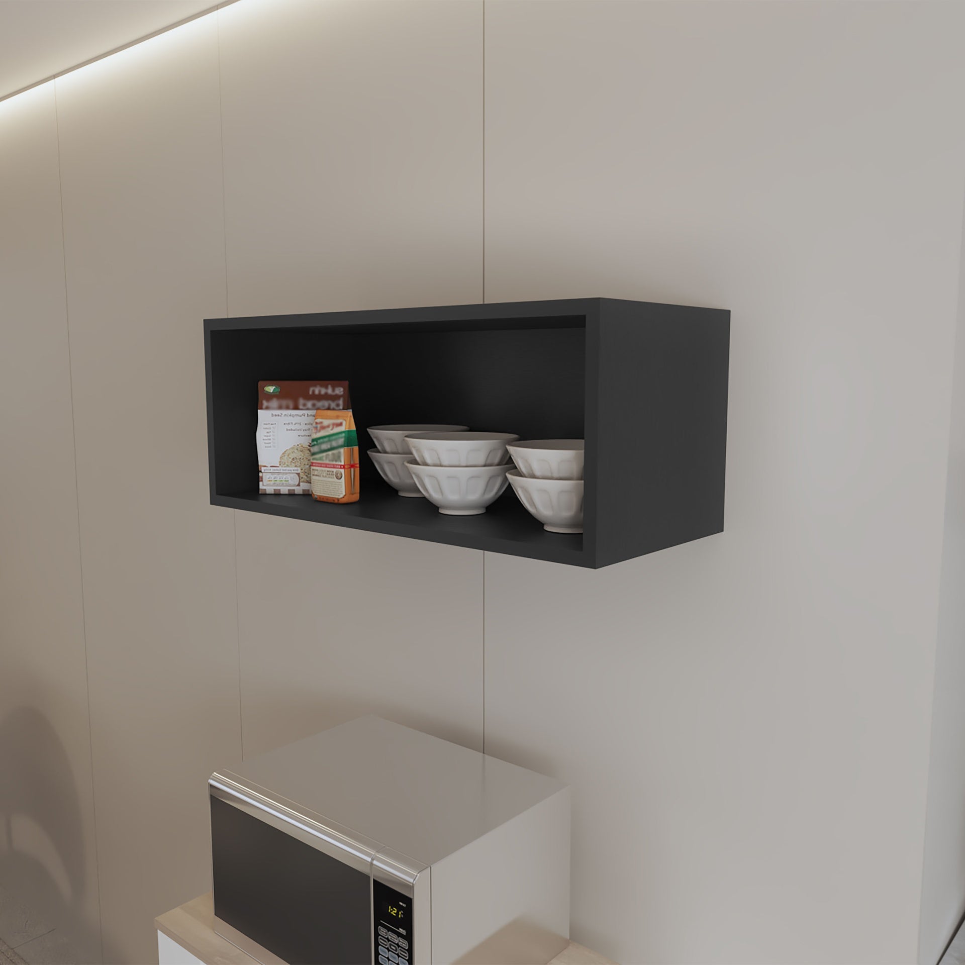Hard Rock Wall Cabinet in Melamine with Open Storage, White