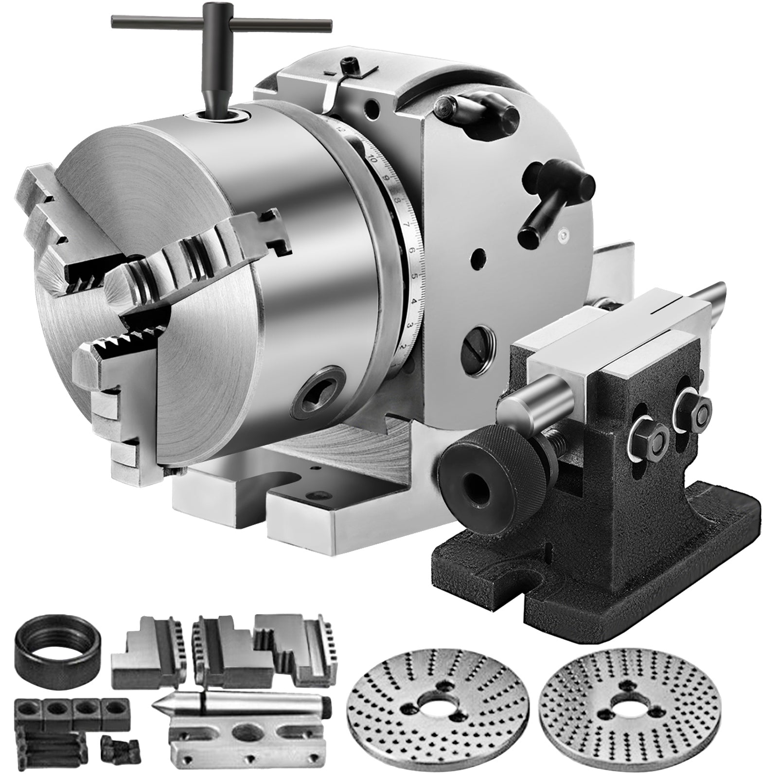 Dividing Head BS-0 5Inch 3 Jaw Chuck Dividing Head Set Precision Semi Universal Dividing Head for Milling Machine Rotary Table Tailstock Milling Set (5 Inch Chuck)