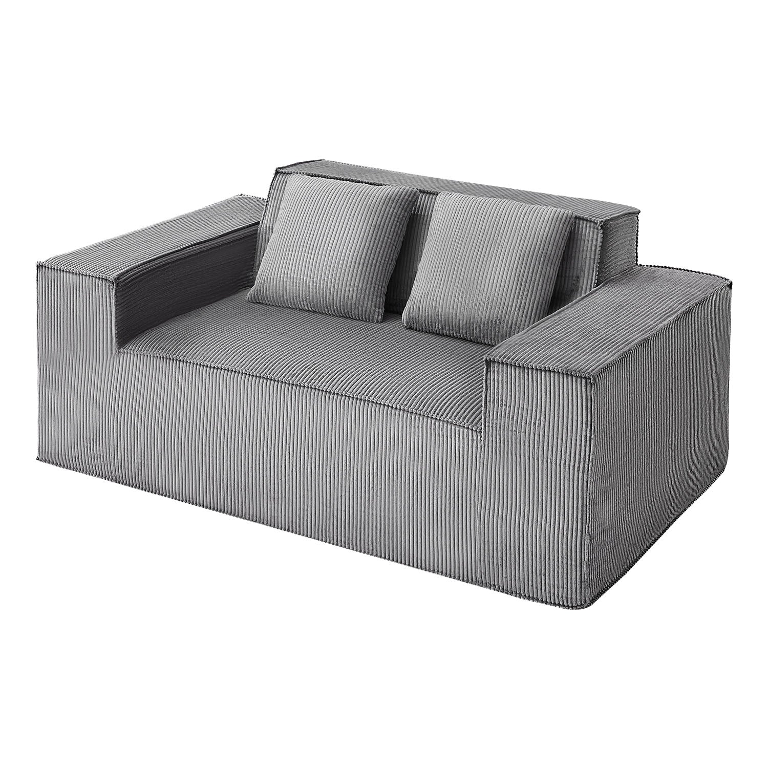 Loveseat Sofa, 63-Inch 2-Seats Couch for Living Room, Modern Small Corduroy Couch with Pocket Springs, Soft Cushions, Comfy Loveseat for Bedroom, Office or Apartment, No Assembly Required, Gray