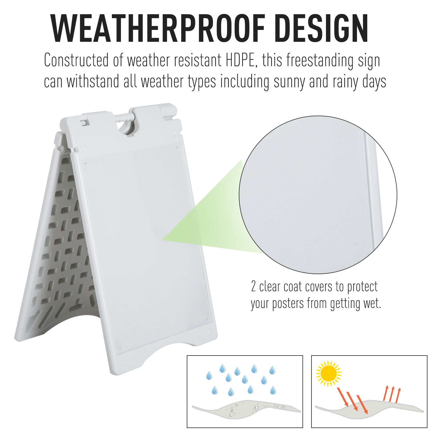 A Frame Sandwich Board Signs Outdoor 22" x 28" Sidewalk Sign with Weighted Tank & Weatherproof Design, White