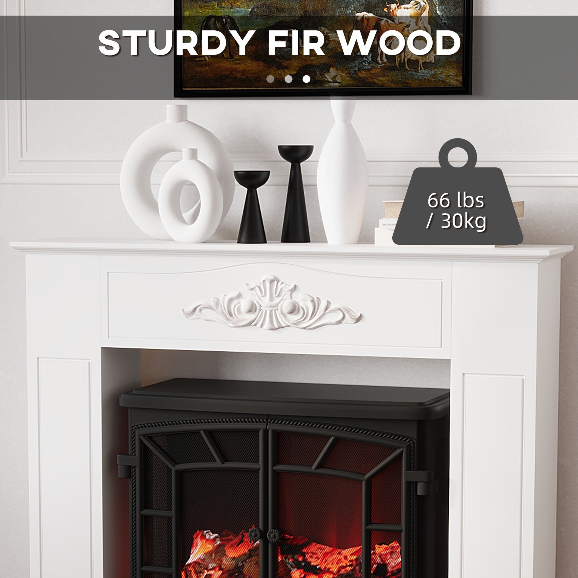 HOMCOM Fir Wood Fireplace Mantel Surround, 44.75" W x 40" H, Freestanding Electric Fireplace Stove Mantel, Distressed White