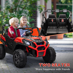Qaba 2 Seater Electric Car for Kids, 24V Battery Powered Ride on Car with Remote Control, 3 Speed, Slow Start, LED Lights, Music, Horn, Spring Suspension for 3-8 Years, Red