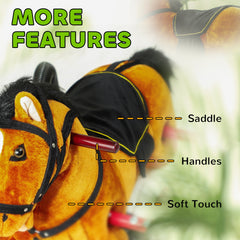 Qaba Spring Rocking Horse, Kids Ride on Horse, Plush Horse Ride-on with Sounds & Foot Stirrups, Saddle for Kids 3-8 Years, Brown