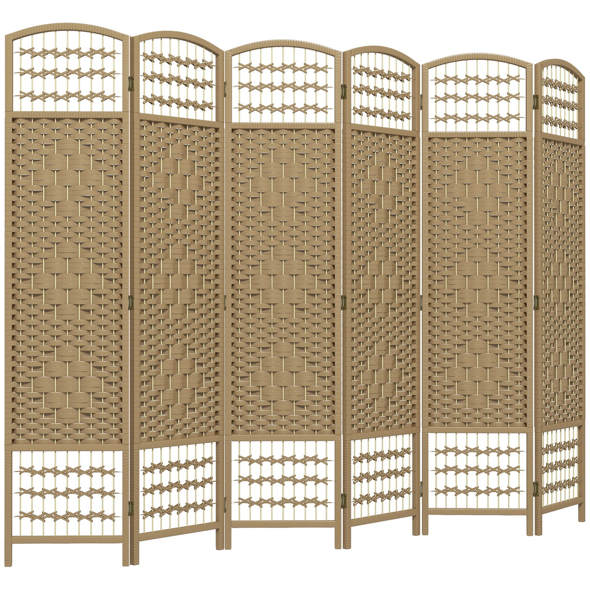 HOMCOM 6 Panel Room Divider, Folding Privacy Screen, 5.6' Room Separator, Wave Fiber Freestanding Partition Wall Divider, Natural