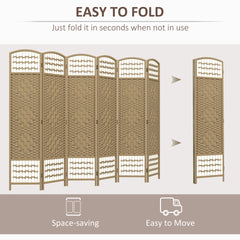 HOMCOM 6 Panel Room Divider, Folding Privacy Screen, 5.6' Room Separator, Wave Fiber Freestanding Partition Wall Divider, Natural