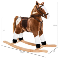 Qaba Kids Plush Toy Rocking Horse Pony Toddler Ride on Animal for Girls Pink Birthday Gifts with Realistic Sounds, Brown