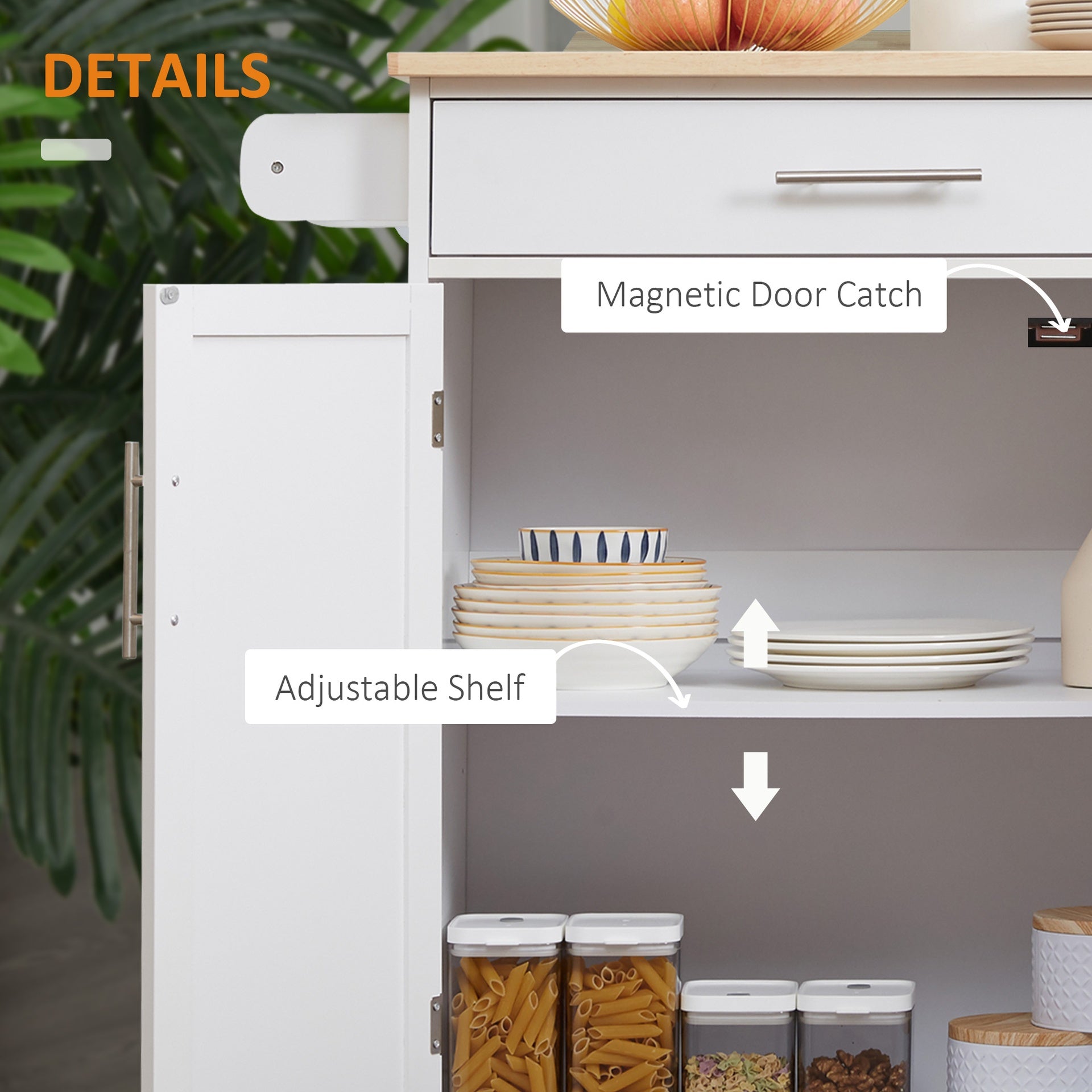 HOMCOM Kitchen Island Cart Rolling Trolley Cart with Drawer, Storage Cabinet & Towel Rack, White