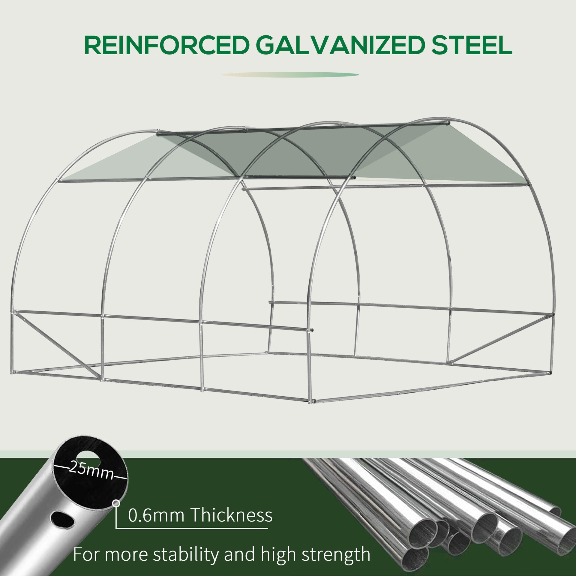 Outsunny 10' x 10' x 6.5' Walk-in Tunnel Hoop Greenhouse, Polyethylene PE Cover, Steel Frame, Roll-Up Zipper Door & Windows for Flowers, Vegetables, Tropical Plants, Green